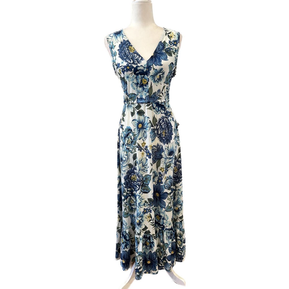 NWT By Design Blue Floral Pattern Dress with Ruffle Hem, Size L